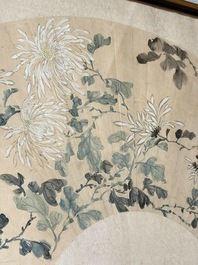 Chinese school: a framed painted fan with flowers, ink and colour on paper, dated 1924