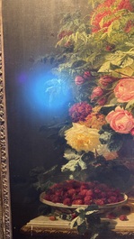 Jean-Baptiste Robie (1821-1910): 'Still Life with Roses and Wild Strawberries', oil on canvas, signed and dated 1863