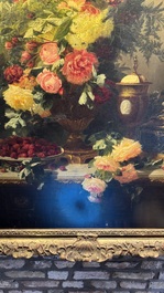 Jean-Baptiste Robie (1821-1910): 'Still Life with Roses and Wild Strawberries', oil on canvas, signed and dated 1863