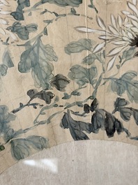 Chinese school: a framed painted fan with flowers, ink and colour on paper, dated 1924