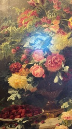Jean-Baptiste Robie (1821-1910): 'Still Life with Roses and Wild Strawberries', oil on canvas, signed and dated 1863