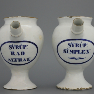 A pair of small Dutch Delft wet drug jars 18th C.