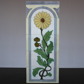 Tegeltableau in Art Nouveau, met bloem, Hemiksem Gilliot & Cie, ca. 1900