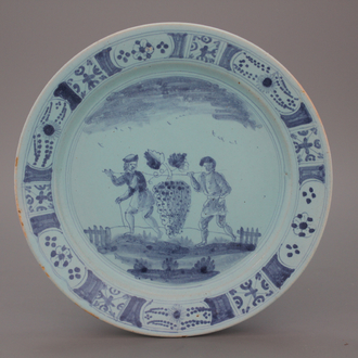 A blue ground Nürnberg biblical plate, 18th C.
