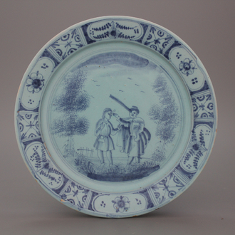 A blue ground Nürnberg biblical plate, 18th C.