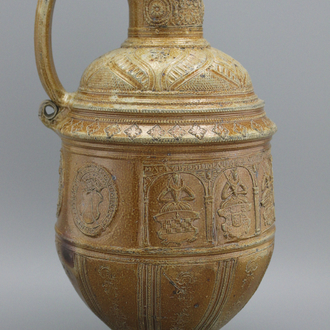 A massive Raeren armorial stoneware kürfurstenkrug, dated 1609