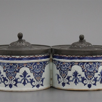 A French Rouen faience pewter-mounted inkwell, 18th C.