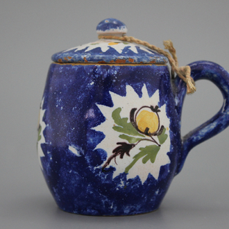 A Brussels faience blue ground mustard jar, ca. 1800