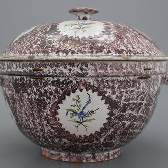 A large Brussels style faience two-handled soup tureen, Saint-Amand-les-Eaux, 18th C.