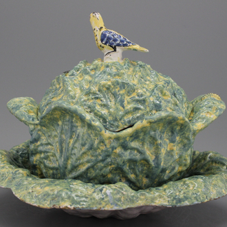 A very large Brussels or Delft cabbage tureen on stand, 18th C.