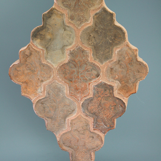 A French terracotta lozenge shaped tile panel, 15th C.