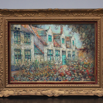 Charles Verbrugghe (1877-1975), "Bloementuin in het Begijnhof", olie op paneel