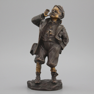 Bronzen beeld van een jonge knaap, sign. Louis Oury