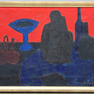 Rik Slabbinck (1914-1991), Stilleven met flessen, olie op doek