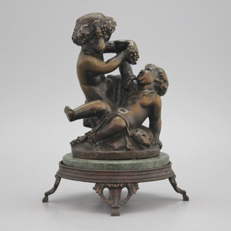 Bronzen groepje met de jonge Bacchus, sign. Clodion, 19e