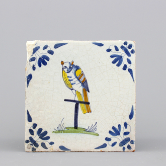 Polychrome Delftse tegel met een uil, 17e eeuw