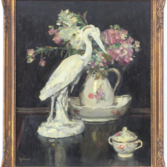 Jules Alexandre Grün (1868-1934), Stilleven met reiger