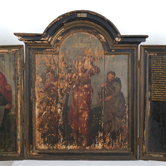 Vlaamse School, gedateerd 1555, Triptiek met Sint-Kristoffel