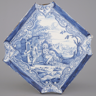 Plaquette rare en Delft, bleu et blanc, décor biblique, Amsterdam