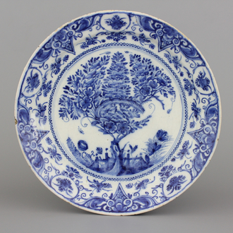 Plat à crèpes en faïence de Delft, bleu et blanc, décor arbre à thé ("tea-tree"), env. 1700