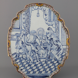 Plaquette impressionante en faïence polychrome de Delft, décor scène biblique, 18e