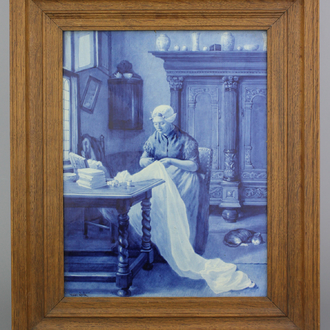 Plaquette en faïence de Delft, bleu et blanc, d'après Artz, De Porceleyne Fles, 20e