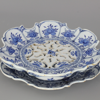 Passoire à fraises en faïence de Delft, bleu et blanc, 18e