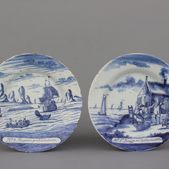 Paire de plats en faïence de Delft, décor "Pêche au Hareng", env. 1750