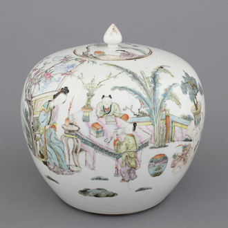 Fijne gemberpot met deksel in Chinees porselein, Qianjiangcai, gesigneerd, 19e-20e eeuw