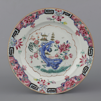 Bord in Chinees porselein, famille rose, Yongzhen of Qianlong, 18e eeuw