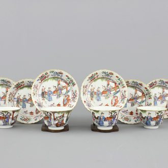Lot van 6 Chinese kopjes en schoteltjes, Tongzhi merk en periode, 19e eeuw