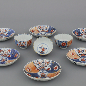 Lot van 3 kopjes en 6 schoteltjes in Chinees Imari porselein, 18e eeuw