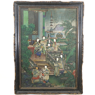 Grote ingeljste collage met ivoren hoofden, Kanton, 18e-19e eeuw