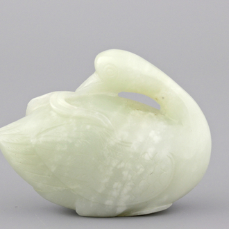 Sculptuur van een eend in celadon jade, 19e-20e eeuw