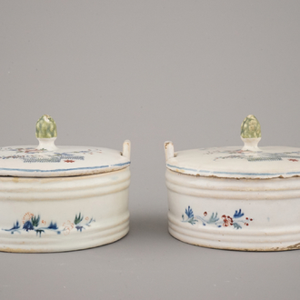 A pair of Brussels faience butter tubs, 18th C.