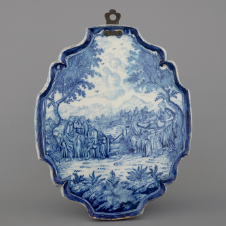 A large Rotterdam delftware blue and white biblical plaque, ca. 1740