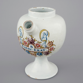A rare Dutch Delft polychrome syrup jar or wet drug jar, 18th C.