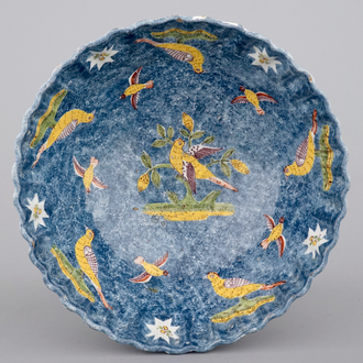 A large Brussels faience blue ground salad bowl, 18th C.