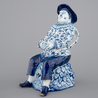 A blue and white Dutch Delft figural "Bobbejak" table fountain, 18th C.