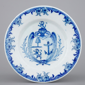 A blue and white Dutch Delft armorial plate, The Greek A, 1796-1811