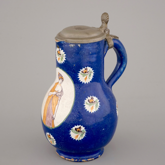 A Brussels faience pewter-mounted jug, 18th C.