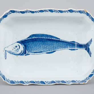 A Dutch Delft blue and white rectangular herring dish, 18th C.