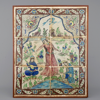 Een groot tegeltableau, Iran, Qajar, 19e eeuw