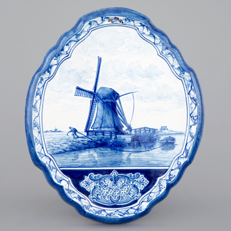 A Frisian Makkum Tichelaar plaque with a windmill, 19th C.