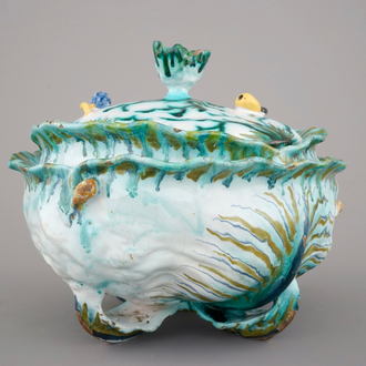A Brussels faience cabbage shaped tureen and cover, 18th C.