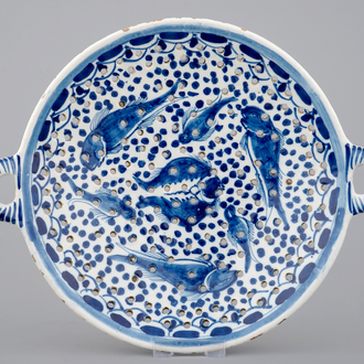 A Dutch Delft fish strainer, 18th C.