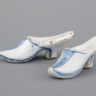 A pair of blue and white Dutch Delft slippers, 18th C.