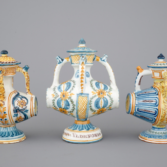 A set of 3 barrel-shaped spill or puzzle jugs, Talavera, Spain, ca. 1820
