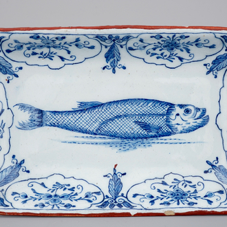 A Dutch Delft blue and white rectangular herring dish, 18th C.