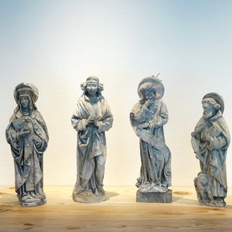Een set van vijf plaasteren religieuze figuren, 19/20e eeuw, Brugge